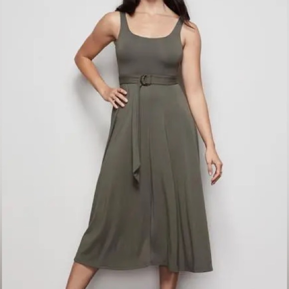 Good American olive green Belted Swing Tank Dress - Picture 1 of 5